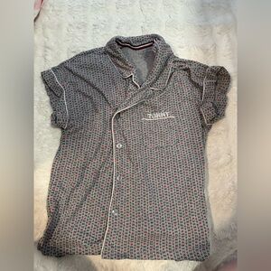 Tommy Hilfiger Gray Patterned Button-Down Shirt and Shorts Pajama Set
